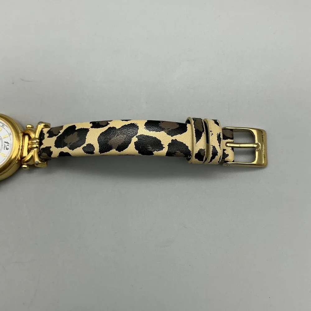Fossil Womens Watch 23mm White Dial Gold Tone Leopard Leather Band New Battery